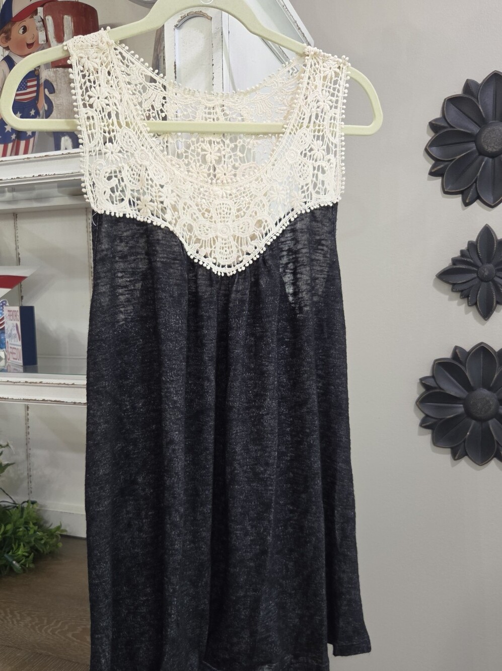 Vanilla Bay Black Tank Top with Cream Crochet Yoke